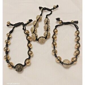 3 Lot Shamballa Handmade Gold Round Beads Braided Adjustable Bracelet Unisex NWT